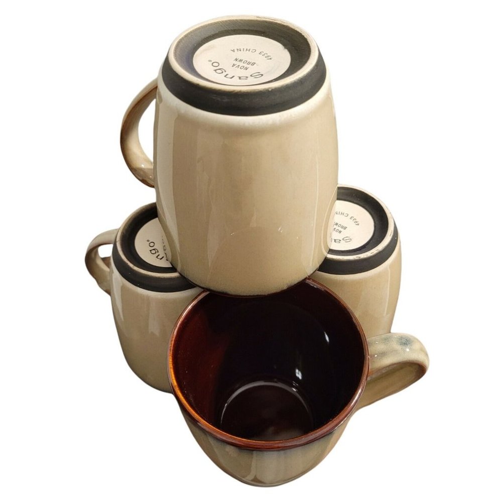 Stoneware Glazed Coffee Mug Set of 4 Sango Nova Brown 4933 Cups EUC Java Tea